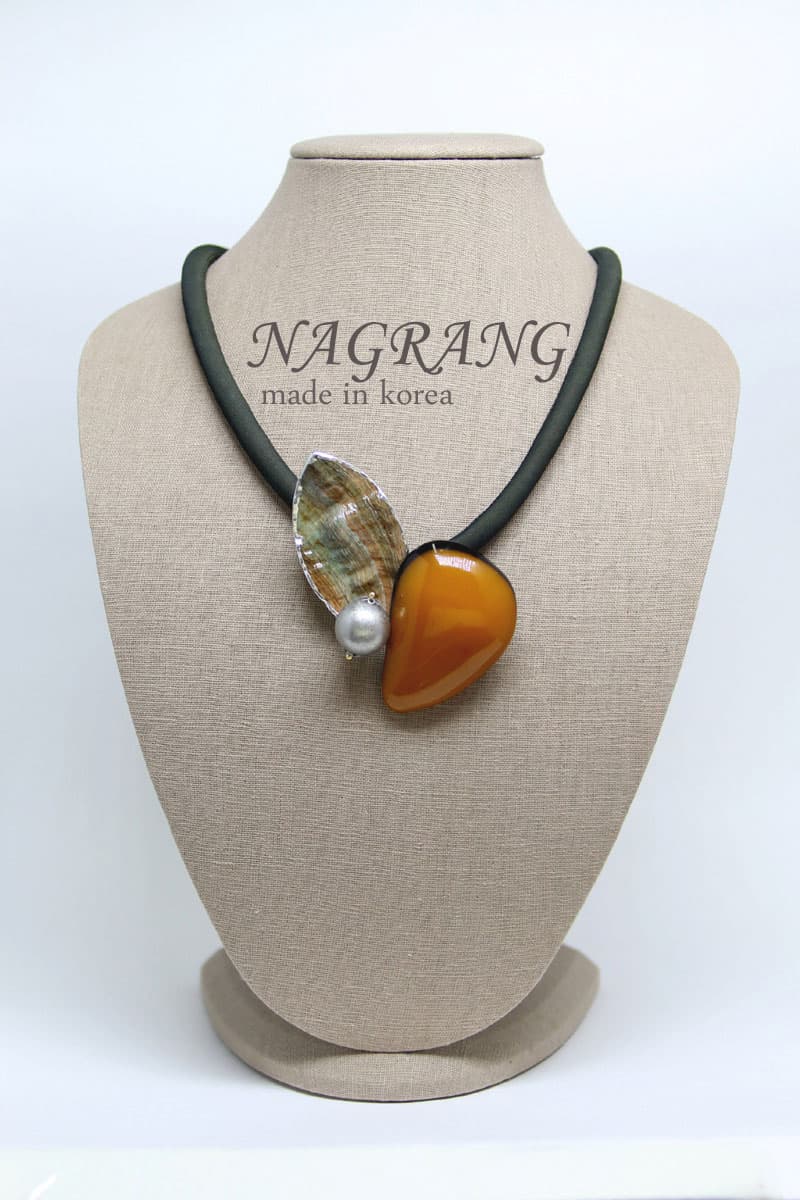 Amber brooch with rainbow abalone shell_ necklace
